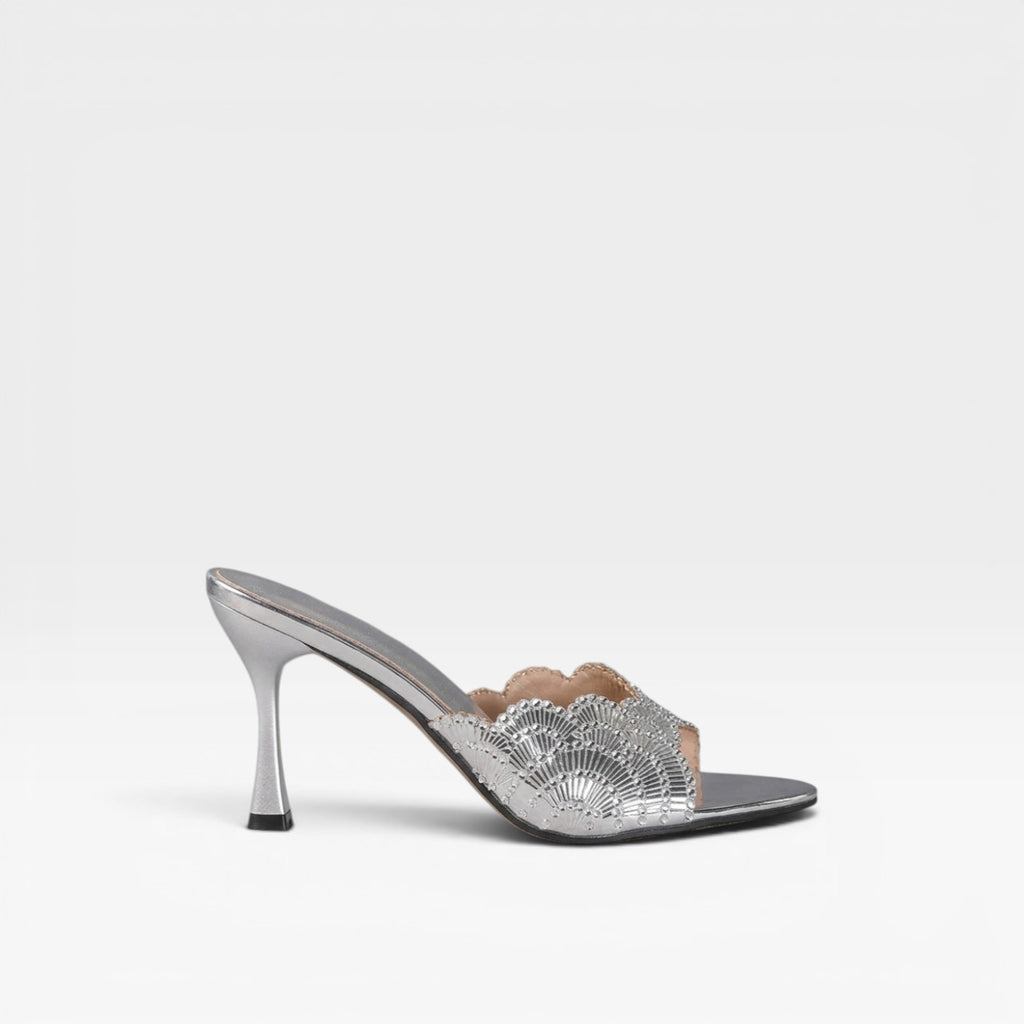 Women's Crystal Mule Heels – Elegant Sculpted Square Toe Stiletto for Party and Special Occasions