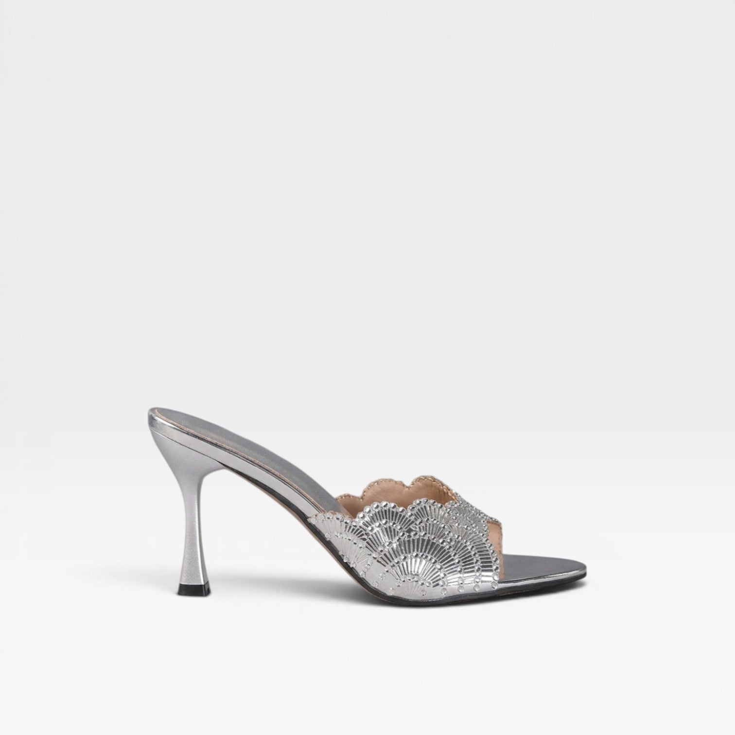 Women's Crystal Mule Heels – Elegant Sculpted Square Toe Stiletto for Party and Special Occasions