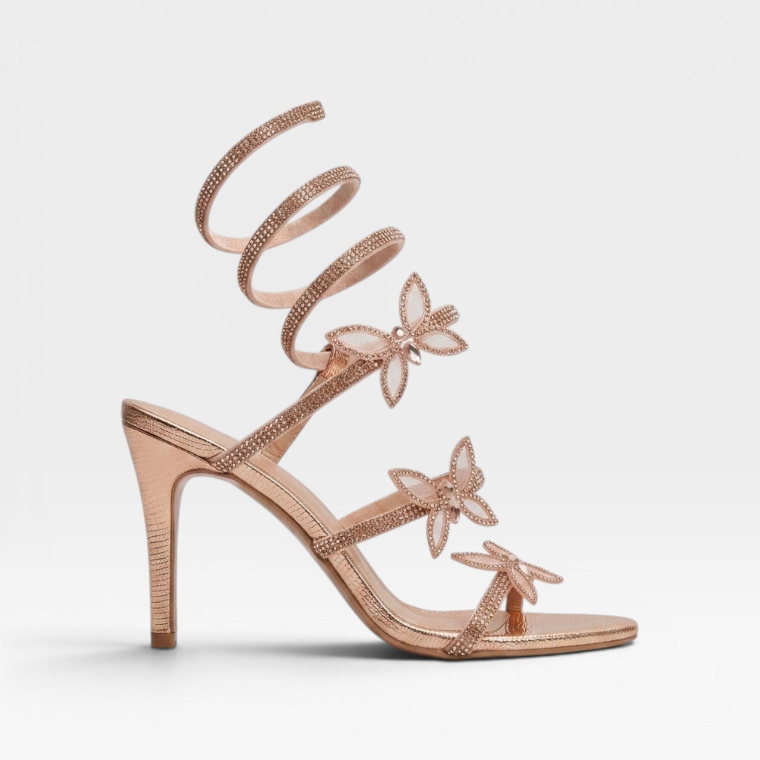 Women's Crystal Butterfly Spiral Heels – Wrap Around Ankle Stiletto Party Sandals