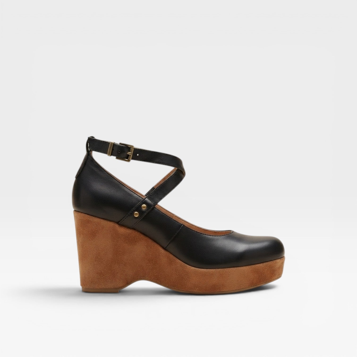 Women's Vintage Cross Strap Wedges – Elegant Closed Toe Ankle Strap Pumps for Special Occasions