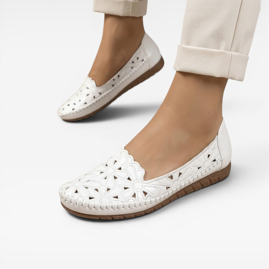 Women's Boho Floral Cutout Flats – Comfortable Slip On Everyday Shoes