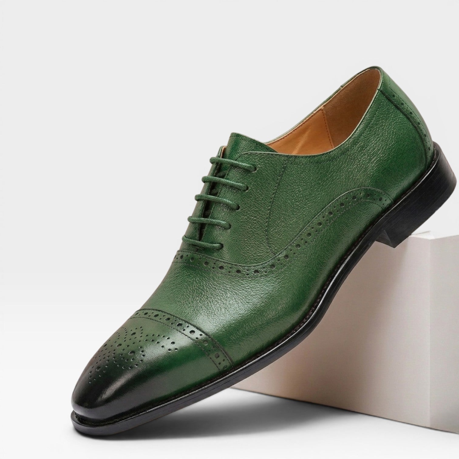 Men's Genuine Leather Oxford Shoes – Classic Cap Toe Brogue Dress Shoes