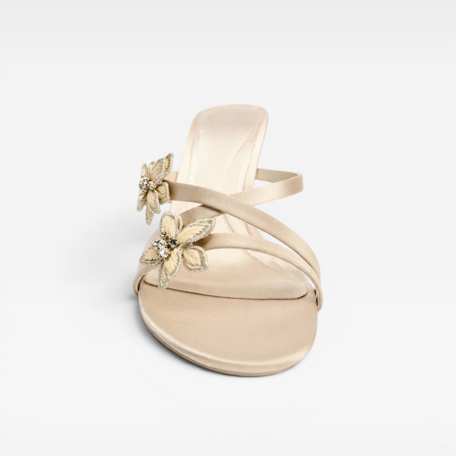 Women's Crystal Flower Heels – Elegant Strappy Stiletto Mule Sandals for Special Occasions
