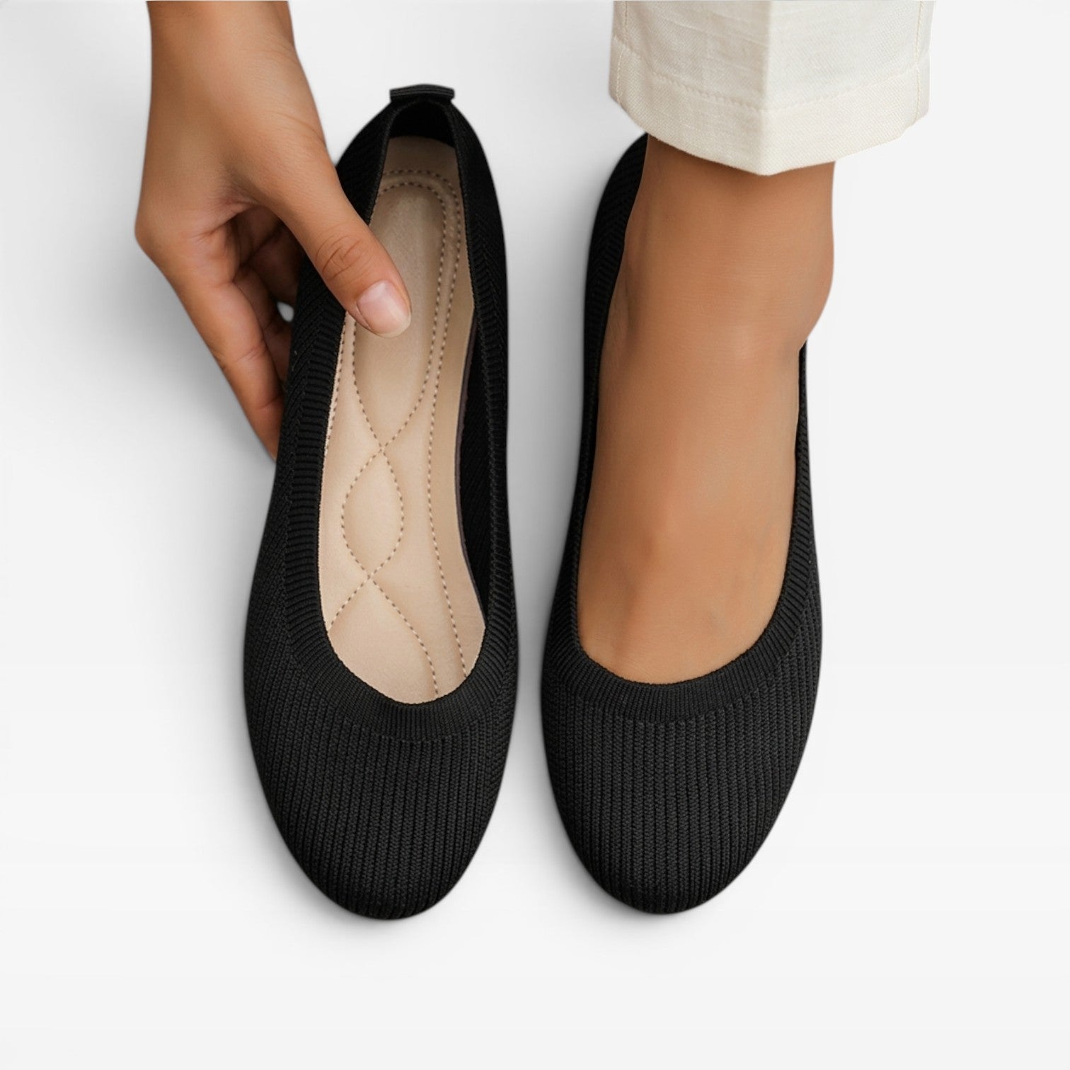 Women's Knit Ballet Flats – Cushioned Slip On Round Toe Shoes