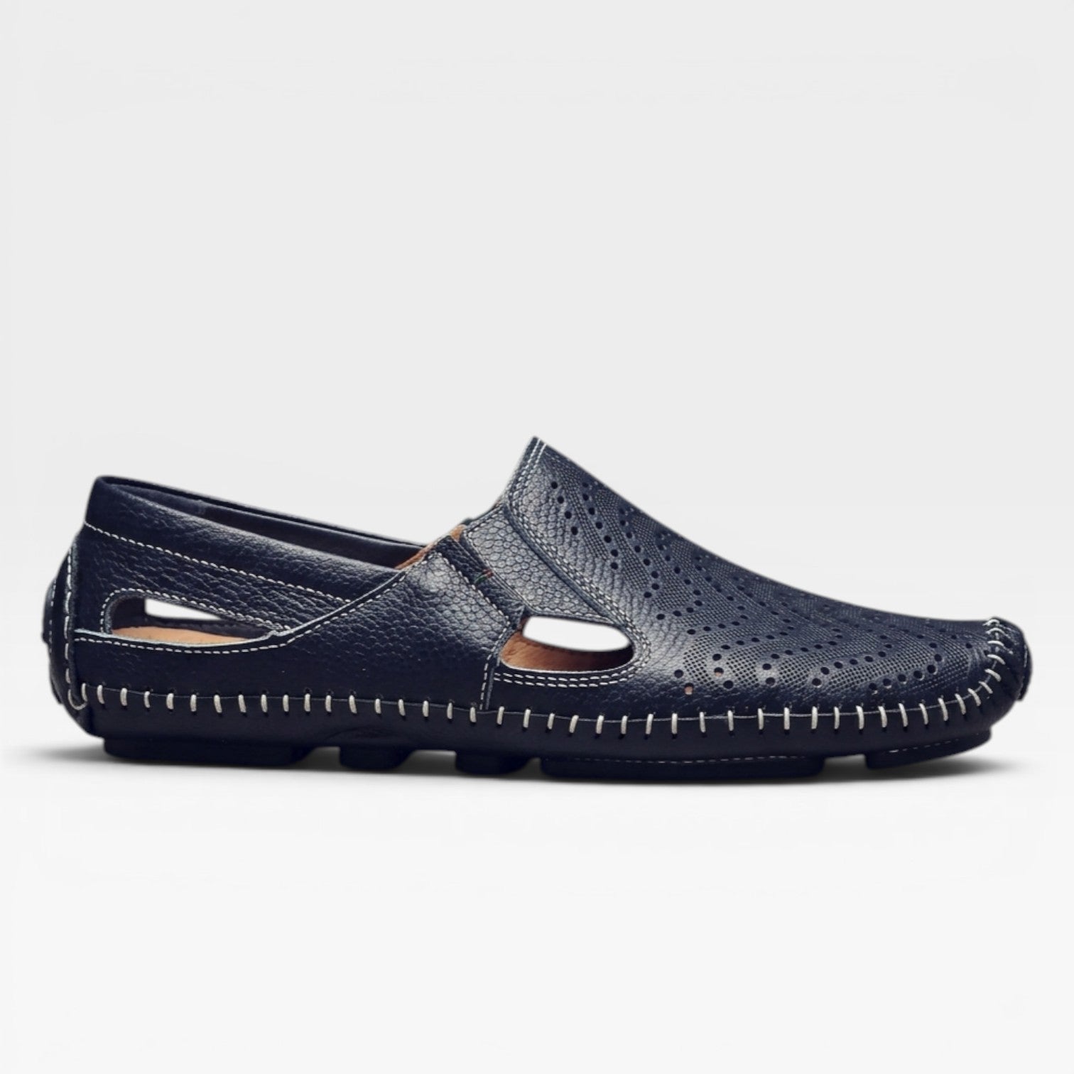 Men's Italian Style Leather Mules – Perforated Slip On Casual Summer Slides