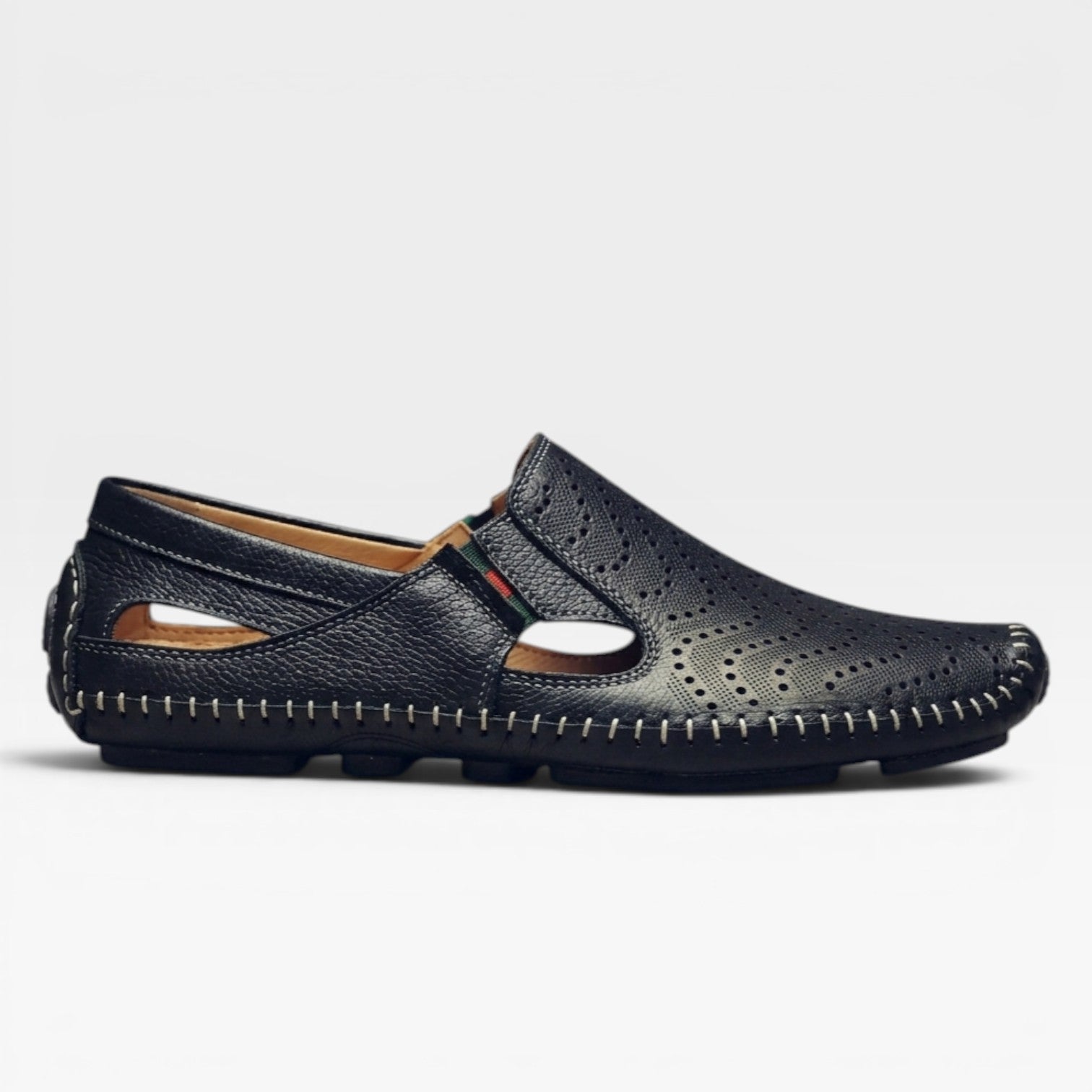 Men's Italian Style Leather Mules – Perforated Slip On Casual Summer Slides