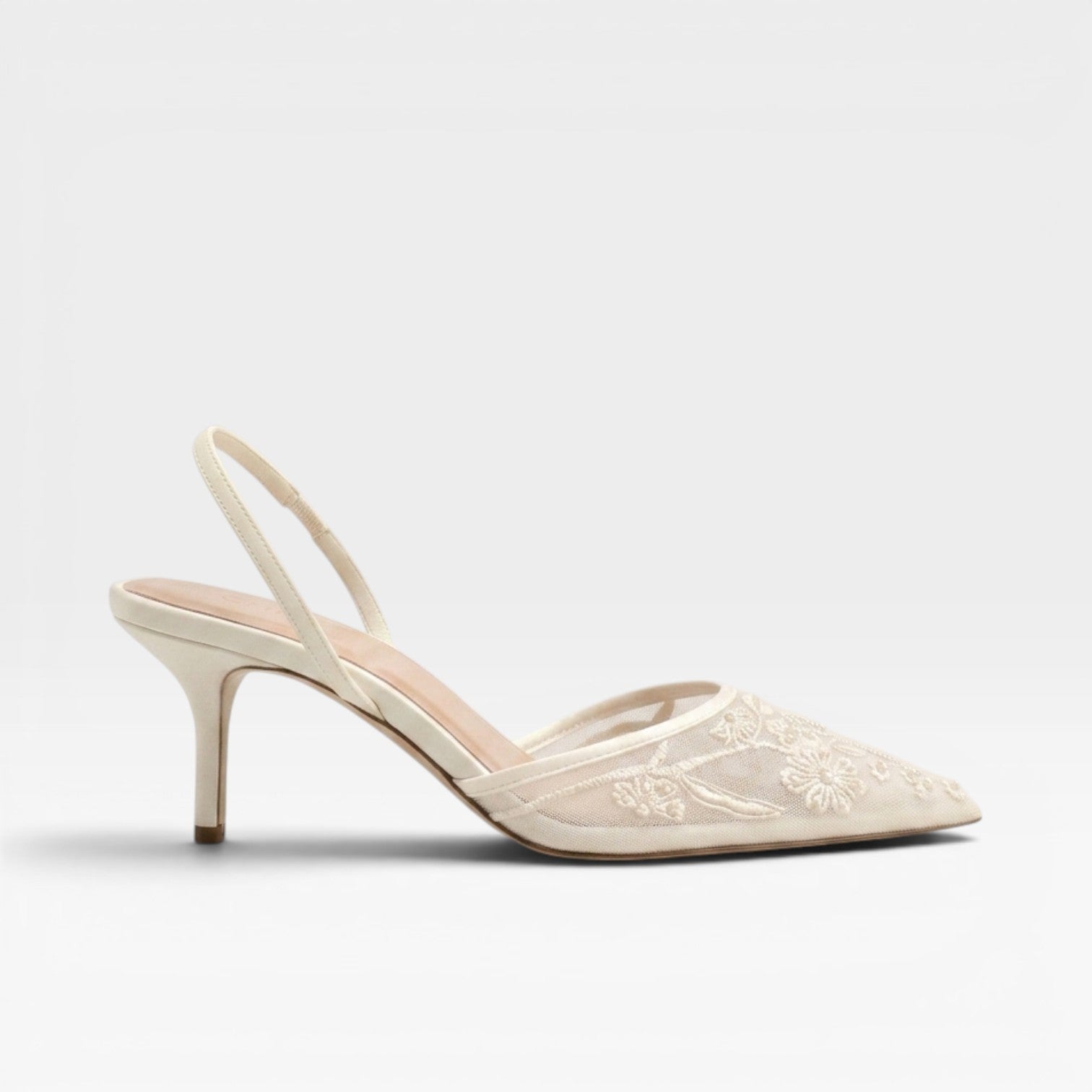 Women's Embroidered Slingback Heels – Floral Mesh Pointed Toe Wedding Shoes