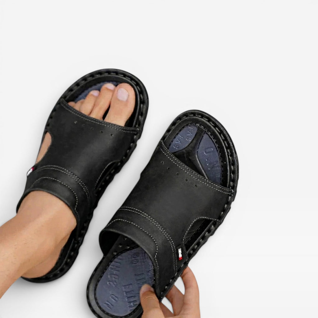 Men's Leather Slide Sandals – Classic Slip On Open Toe Summer Style