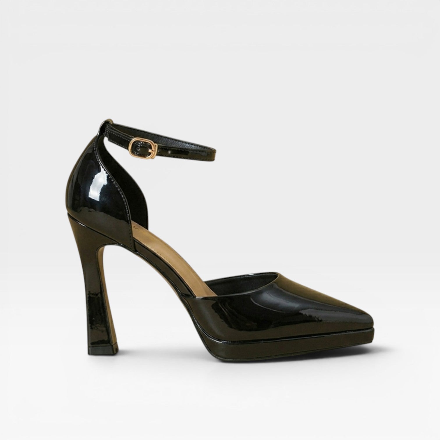Women's Patent Leather Heels – Pointed Toe Ankle Strap Pumps for Special Occasions