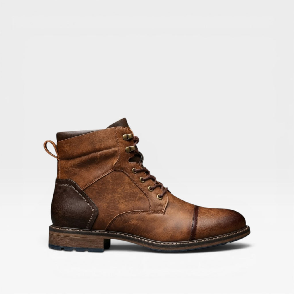 Men's Vintage Leather Combat Boots – Classic Cap Toe Lace Up Ankle Shoes