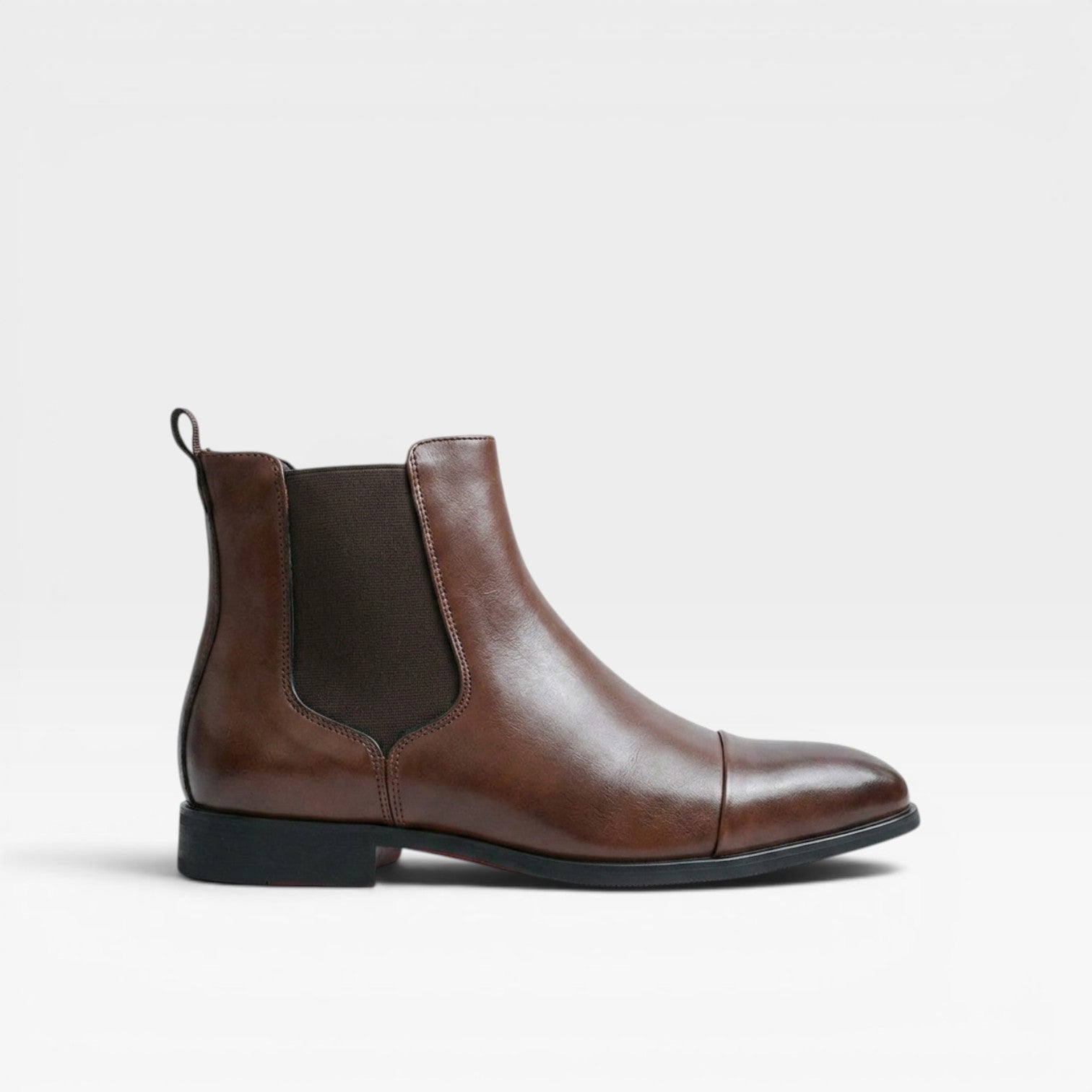 Men's Leather Chelsea Boots – Cap Toe Elastic Panel Pull Tab Ankle Boots