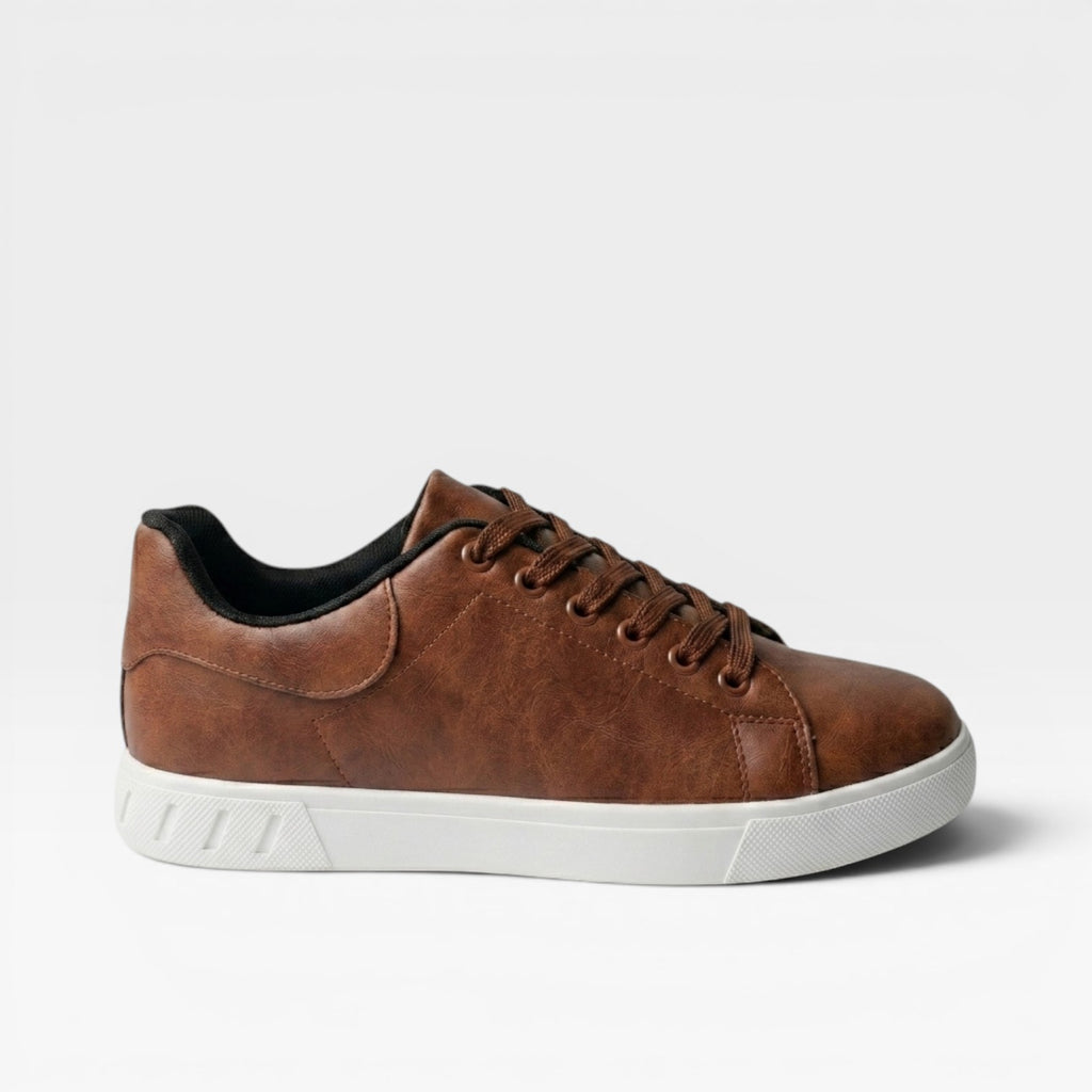Men's Leather Look Trainers – Minimalist Lace Up Smart Casual Shoes