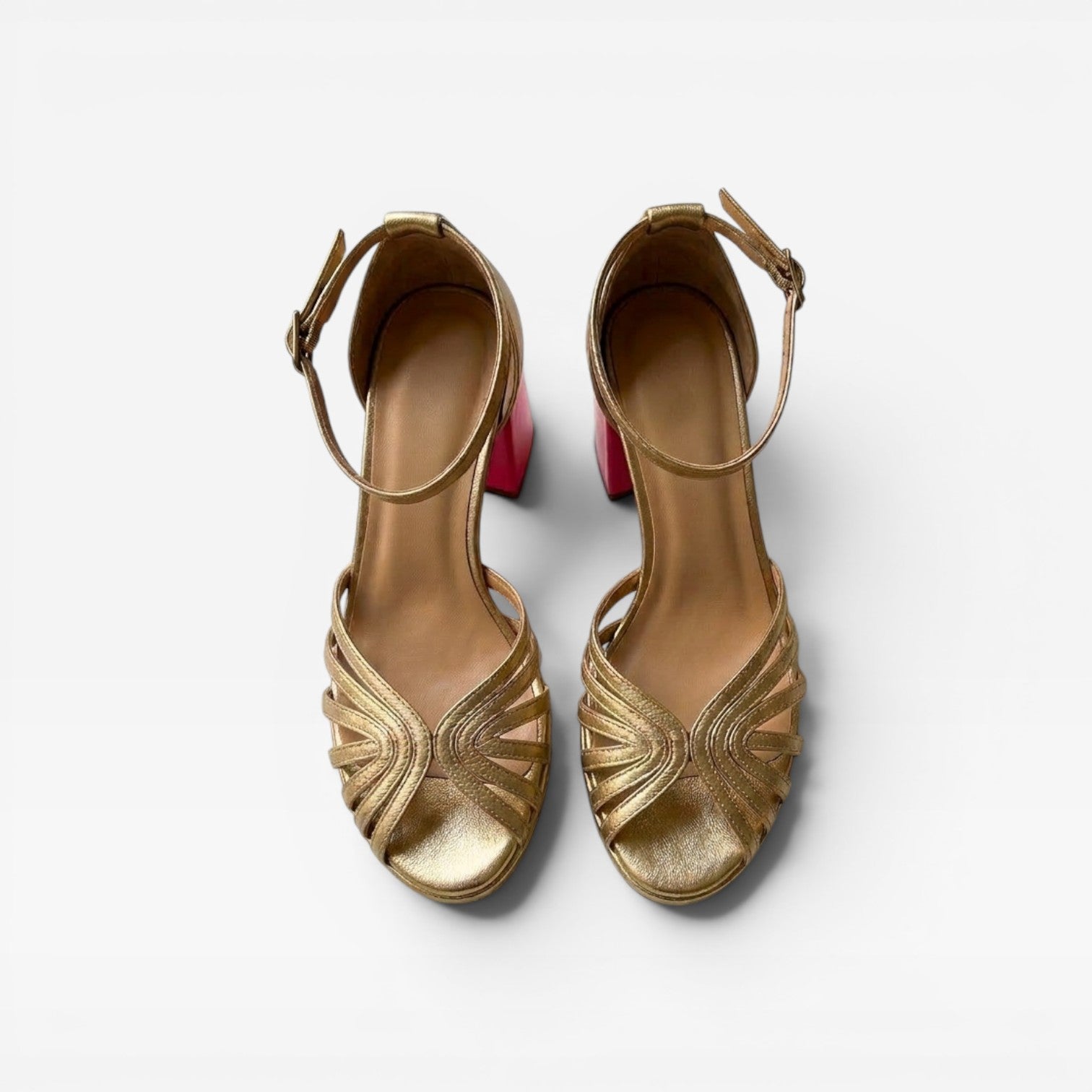 Women's Metallic Strappy Sandals – Color Block Heel Ankle Strap Shoes