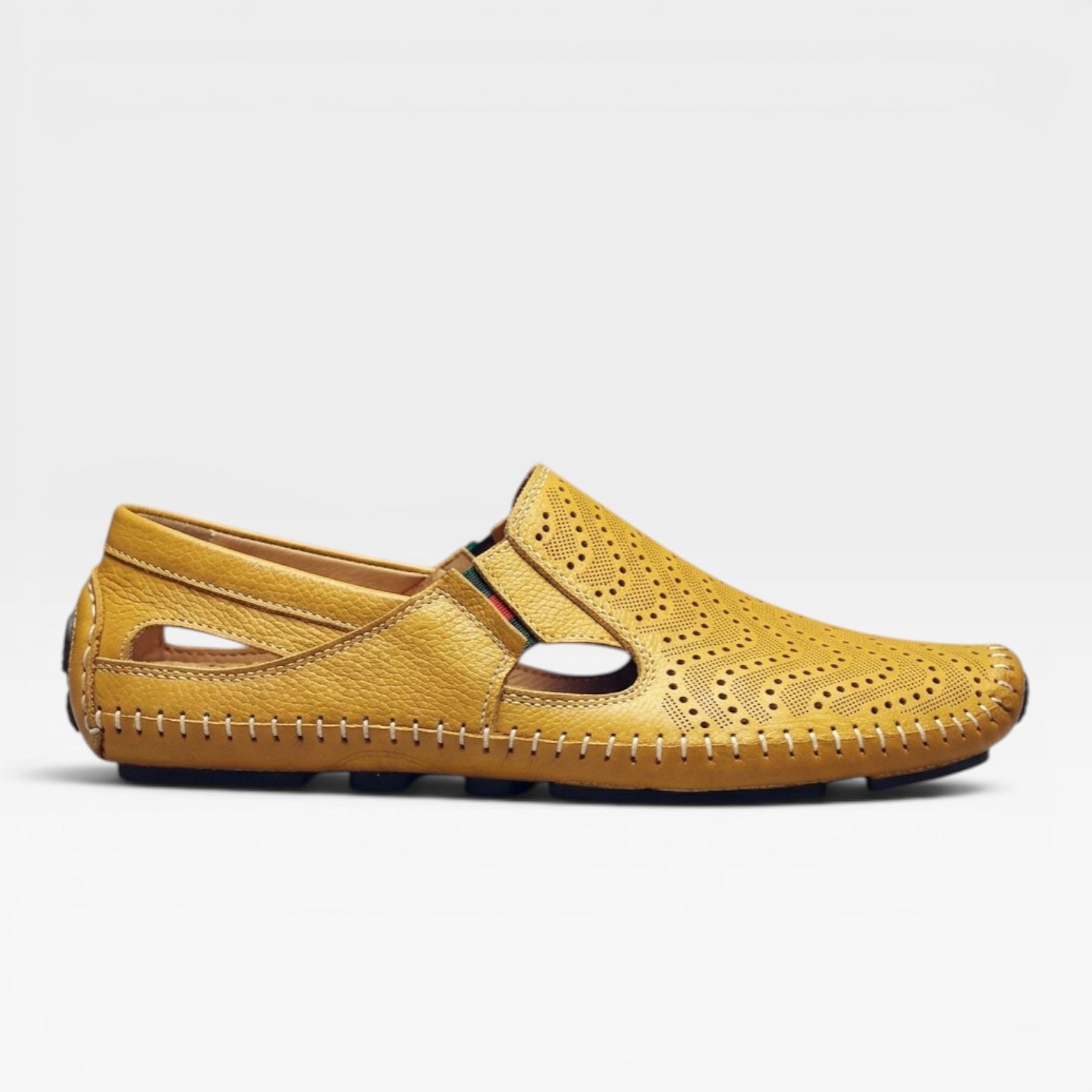 Men's Italian Style Leather Mules – Perforated Slip On Casual Summer Slides