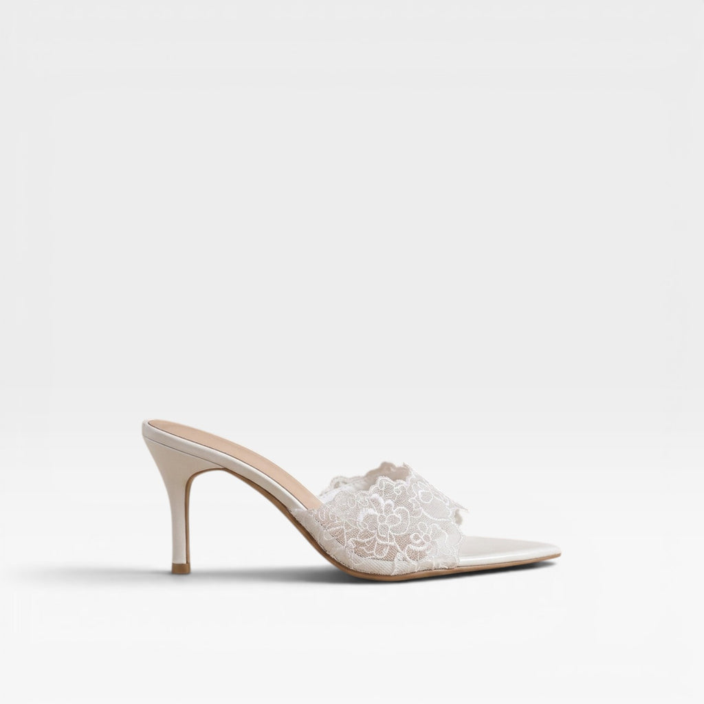 Women's Lace Mule Heels – Elegant Pointed Toe Stiletto for Day and Evening Occasions