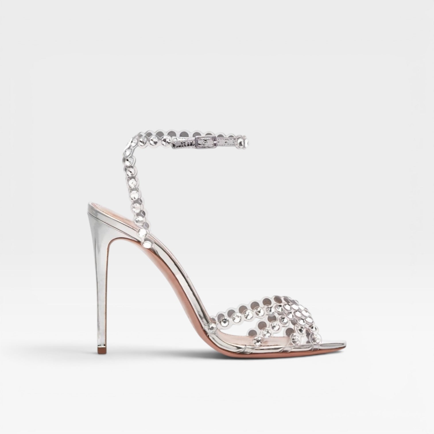 Women's Crystal Jewel Heels – Elegant Metallic Silver Strappy Stiletto for Wedding Guest and Special Occasions