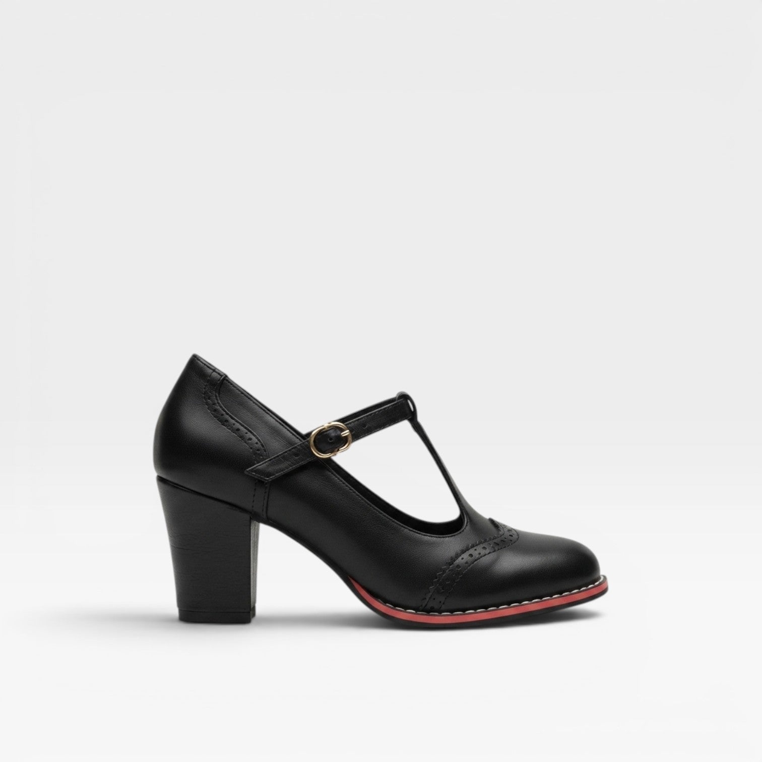 Women's Vintage Mary Jane Pumps – Elegant Brogue T Strap Block Heel Shoes for Special Occasions