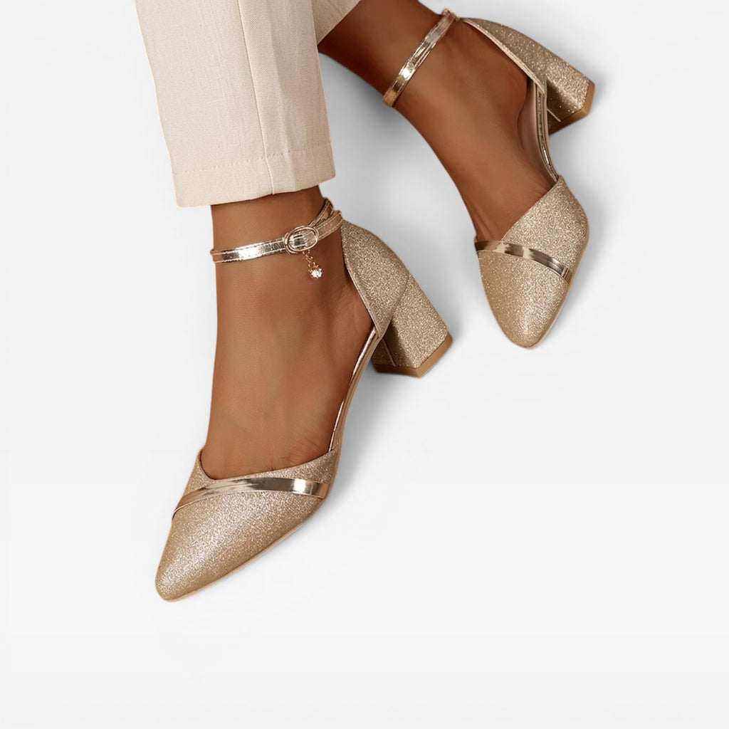 Women's Block Heel Ankle Strap Pumps – Closed Toe Wedding Occasion Shoes