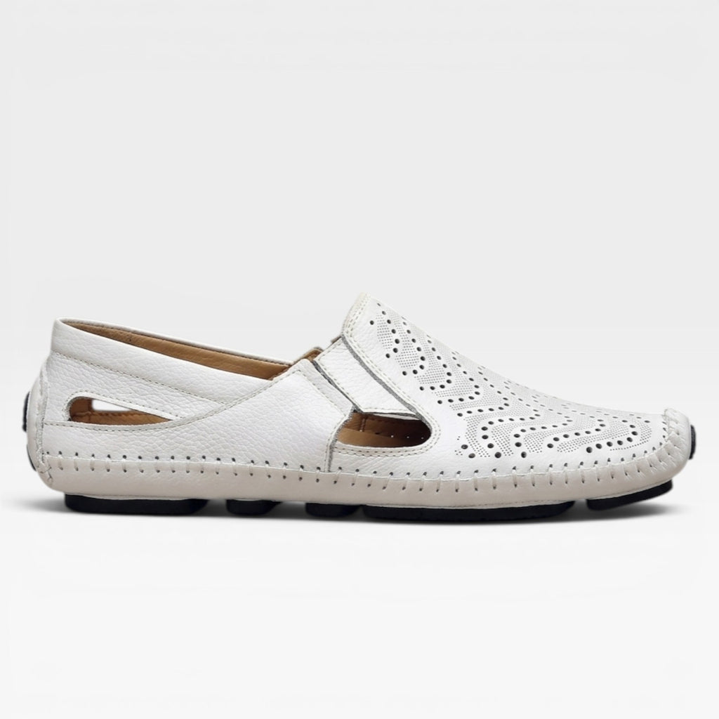 Men's Italian Style Leather Mules – Perforated Slip On Casual Summer Slides