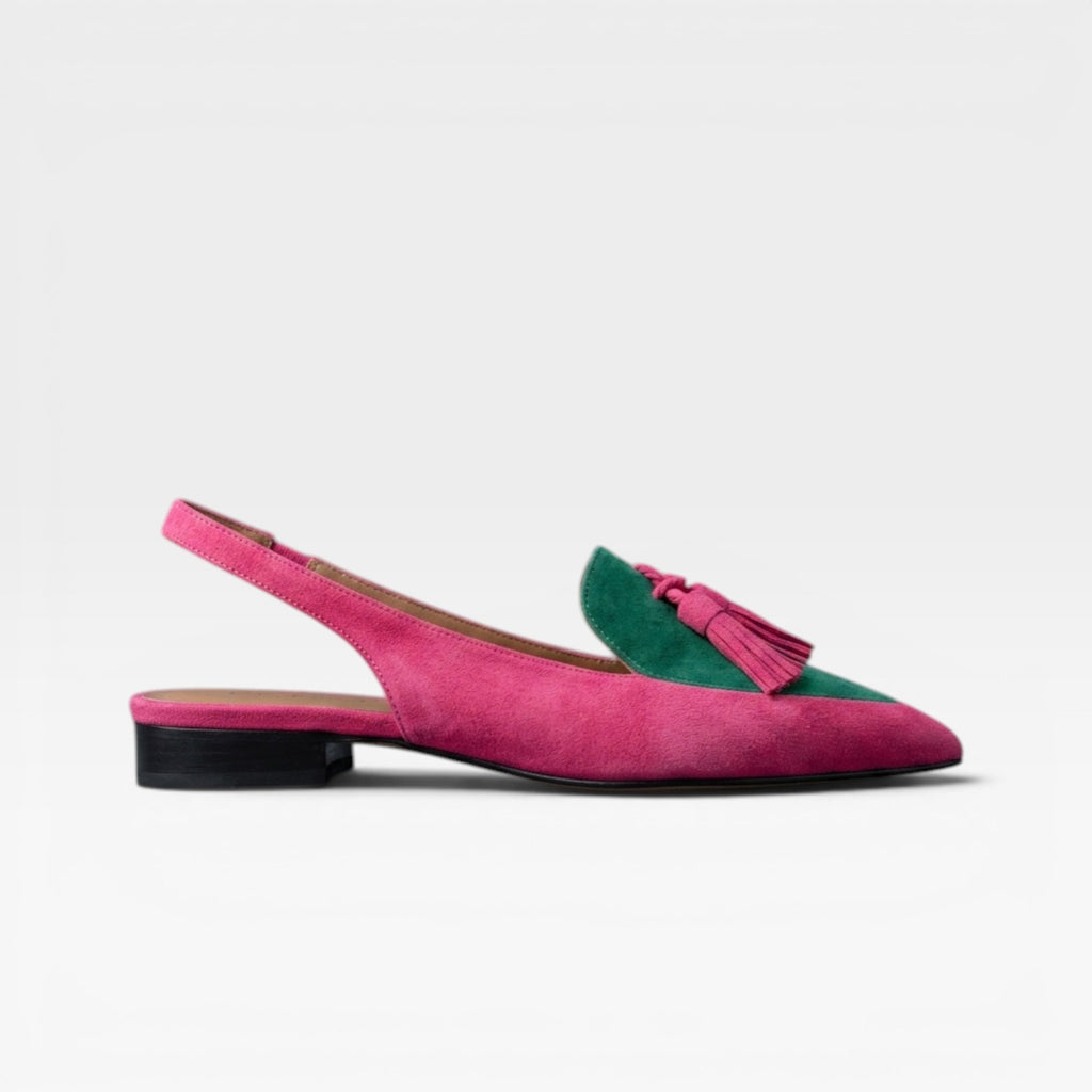 Women's Color Block Slingback Flats – Suede Tassel Pointed Toe Shoes