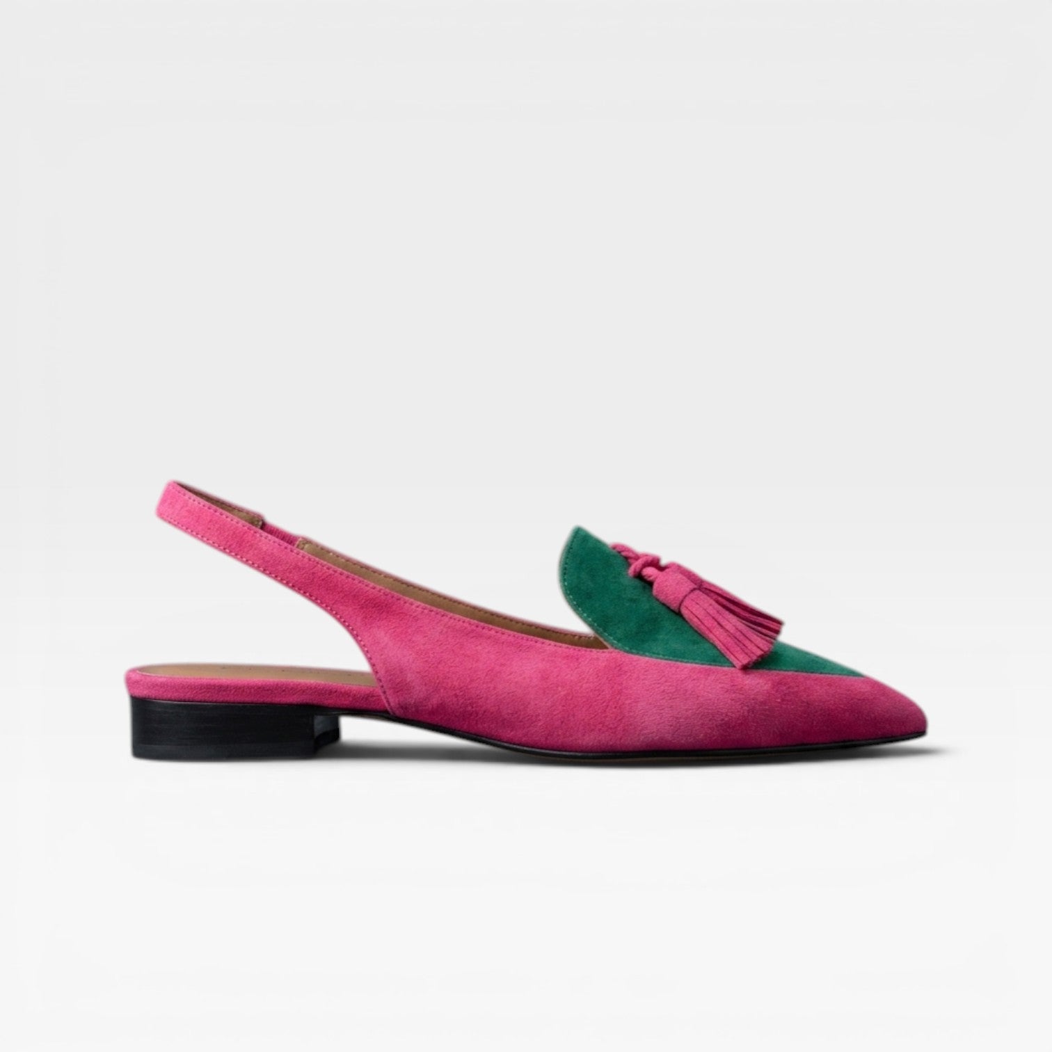 Women's Color Block Slingback Flats – Suede Tassel Pointed Toe Shoes