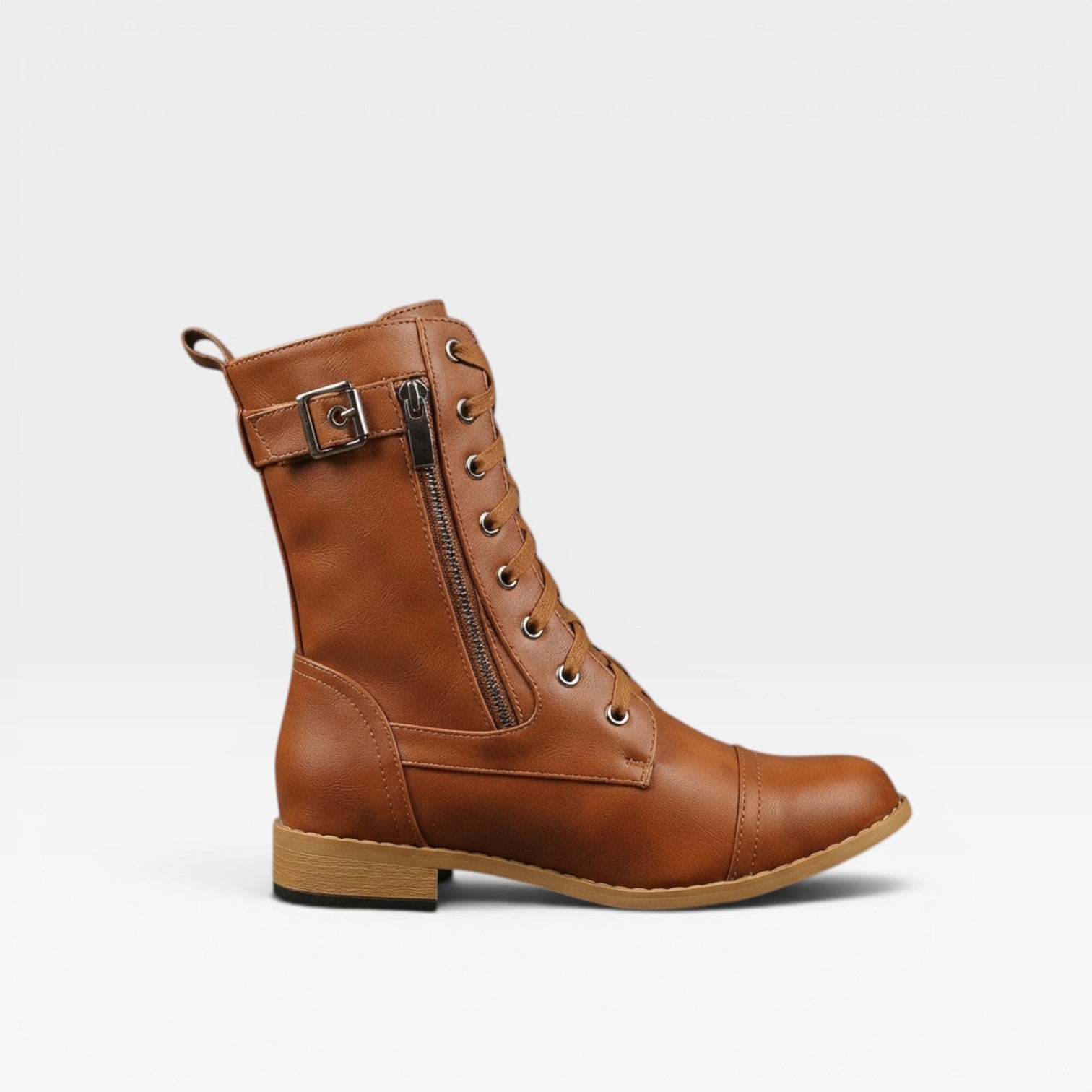 Bottes à lacets en cuir pour femmes – Chaussures élégantes mi-mollet avec détail boucle
