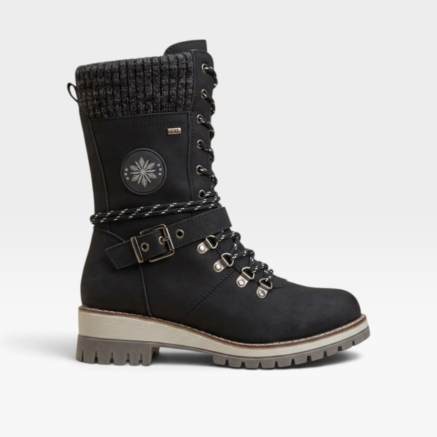 Women's Knit Cuff Snow Boots – Lace Up Buckle Winter Boots