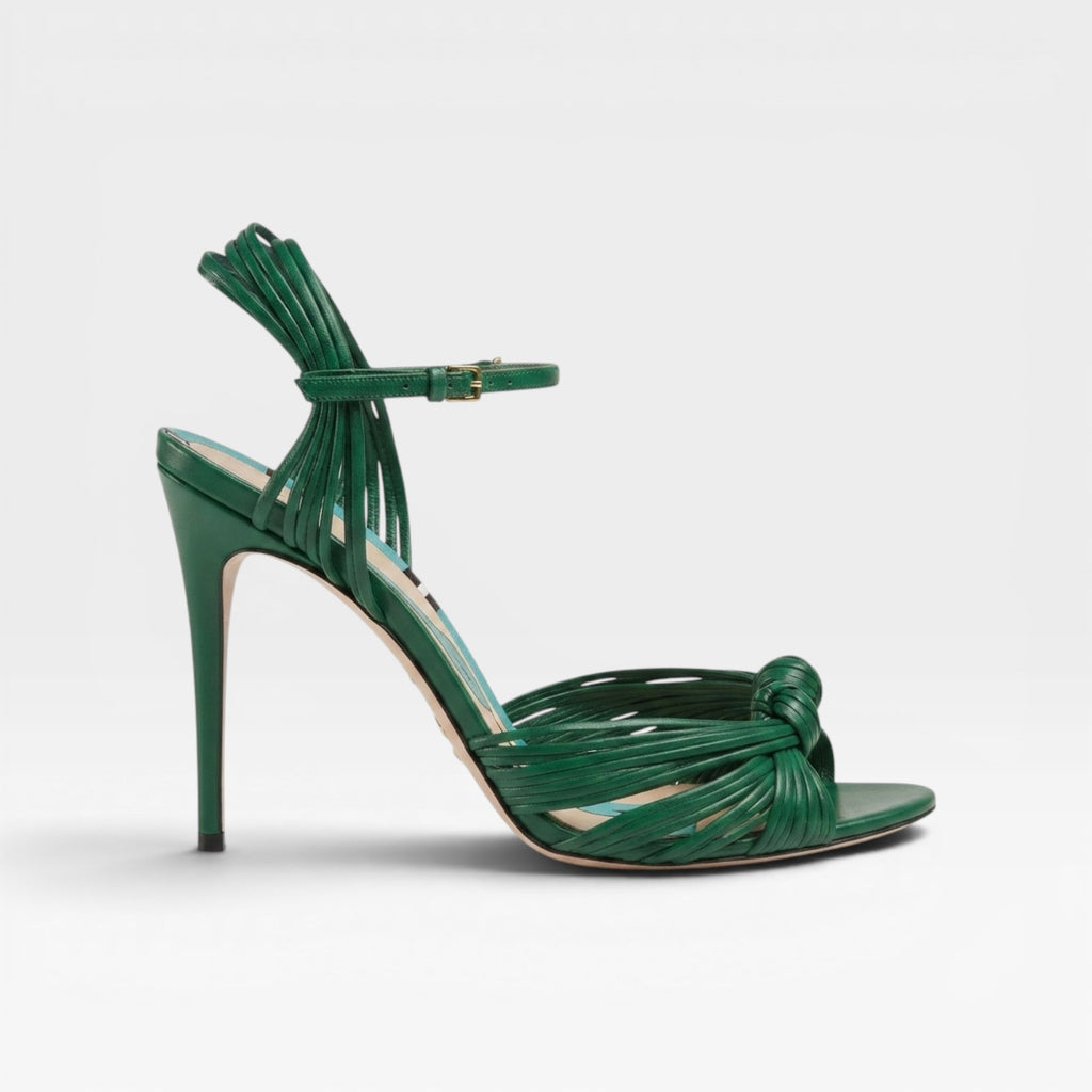 Women's Multi Strap Stiletto Sandals – Elegant Knotted Round Toe Heels for Special Occasions