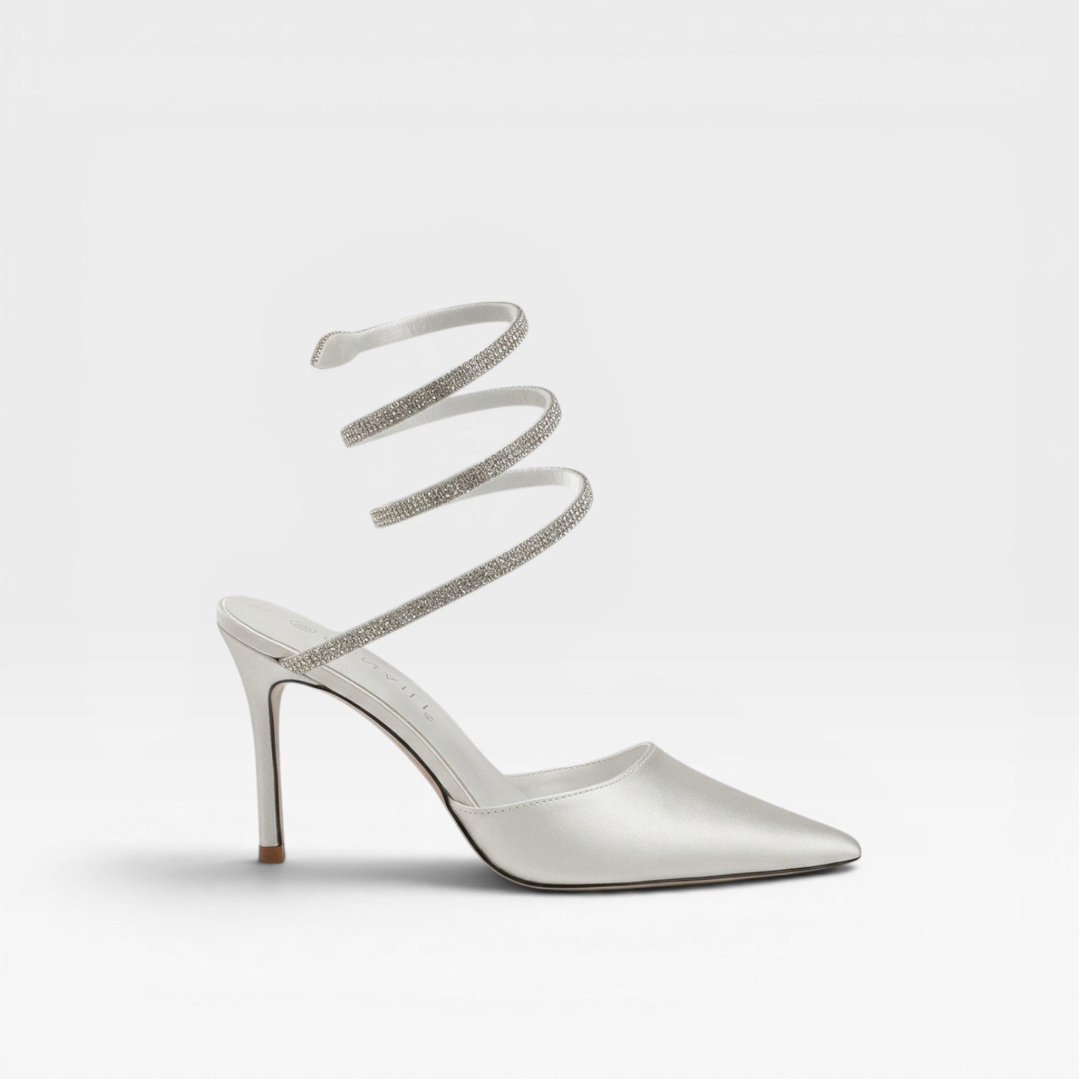 Women's Crystal Ankle Wrap Heels – Elegant Pointed Toe Satin Bridal Stiletto Pumps for Special Occasions