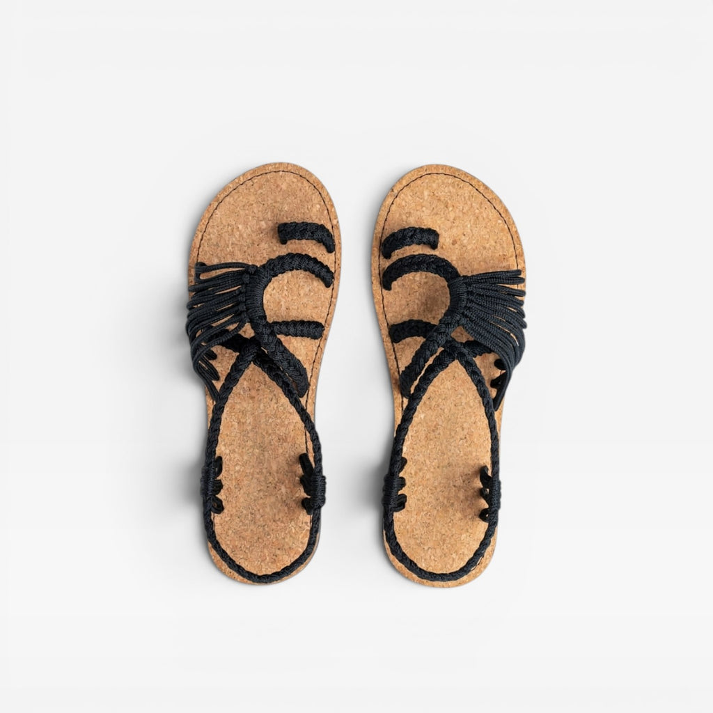 Women's Braided Rope Sandals – Handmade Cork Sole Toe Loop Flats