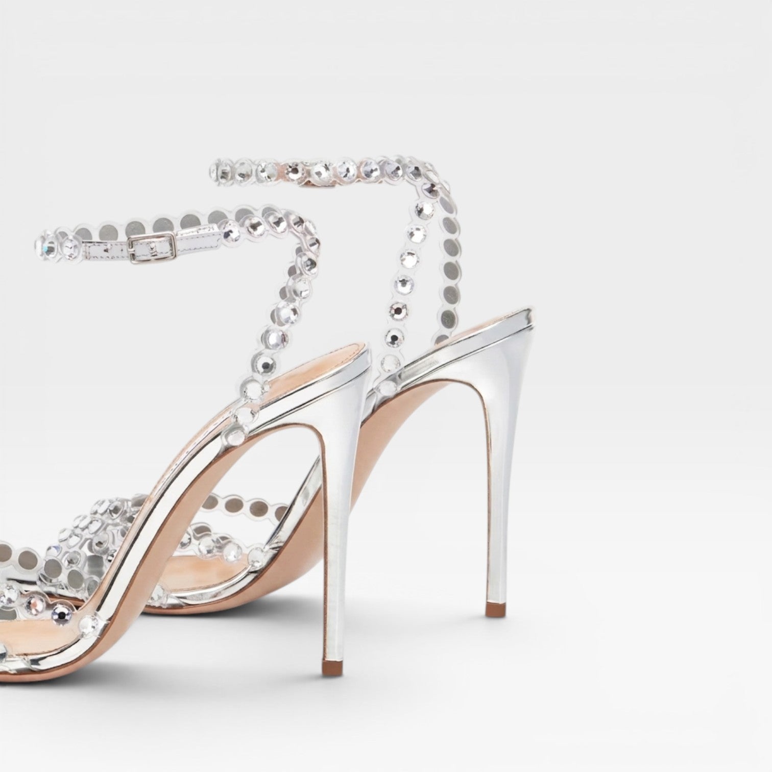 Women's Crystal Jewel Heels – Elegant Metallic Silver Strappy Stiletto for Wedding Guest and Special Occasions