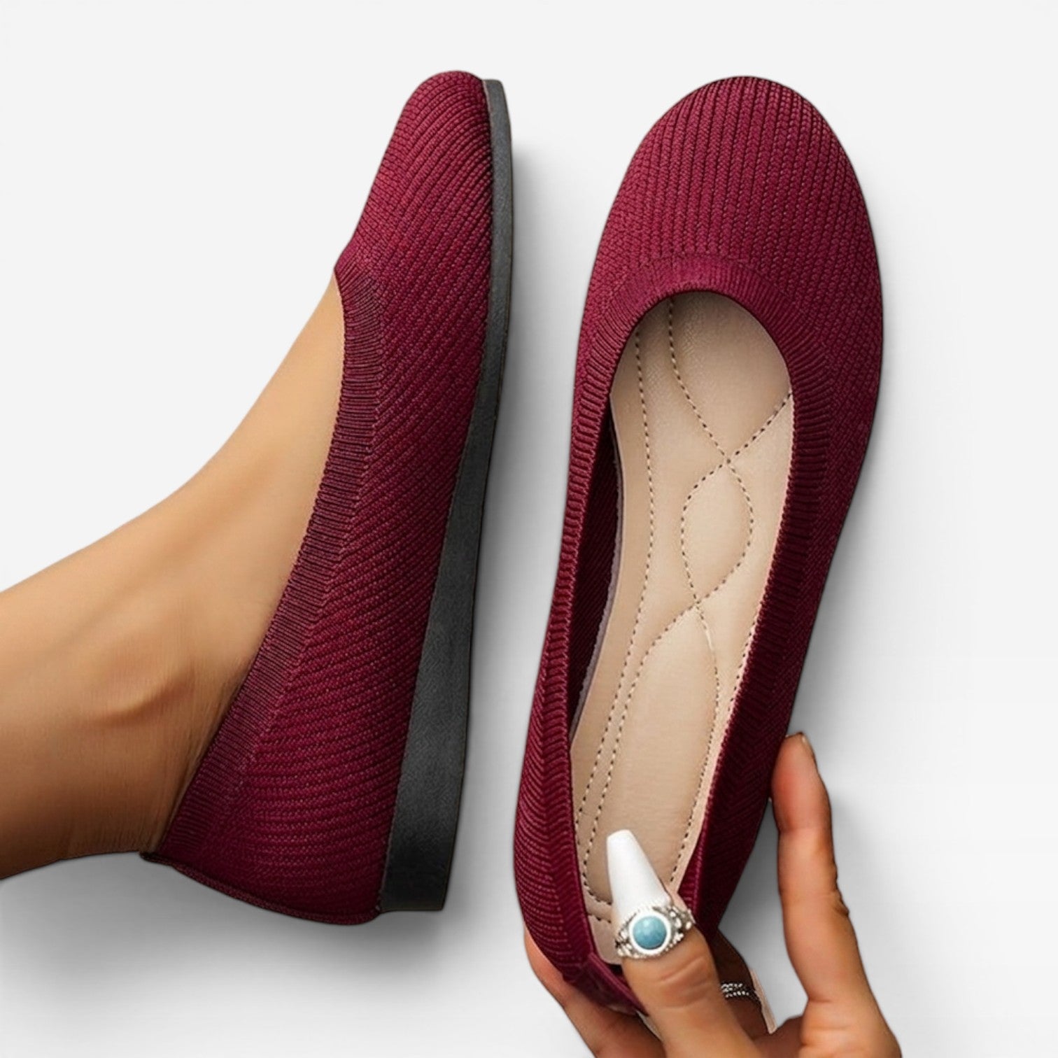 Women's Knit Ballet Flats – Cushioned Slip On Round Toe Shoes