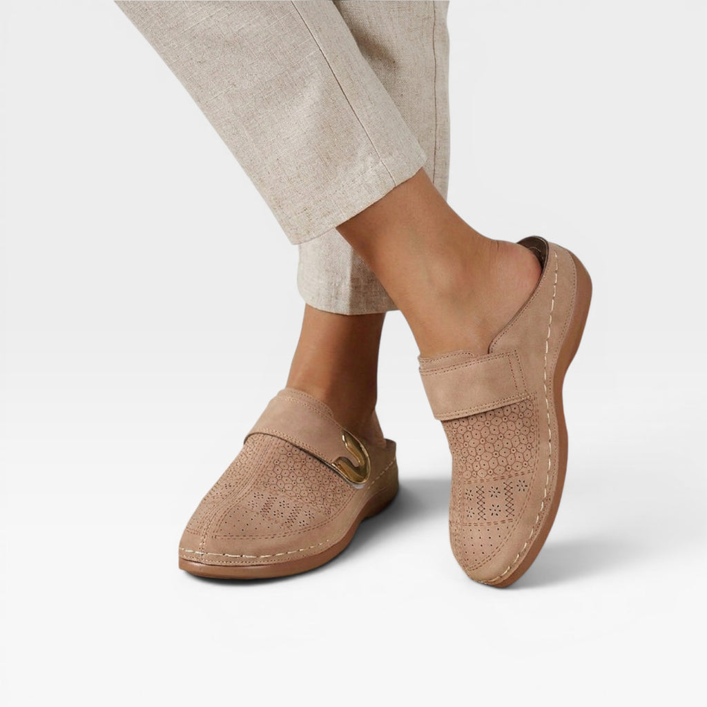 Women's Soft Leather Look Mules – Comfortable Slip On Closed Toe Shoes