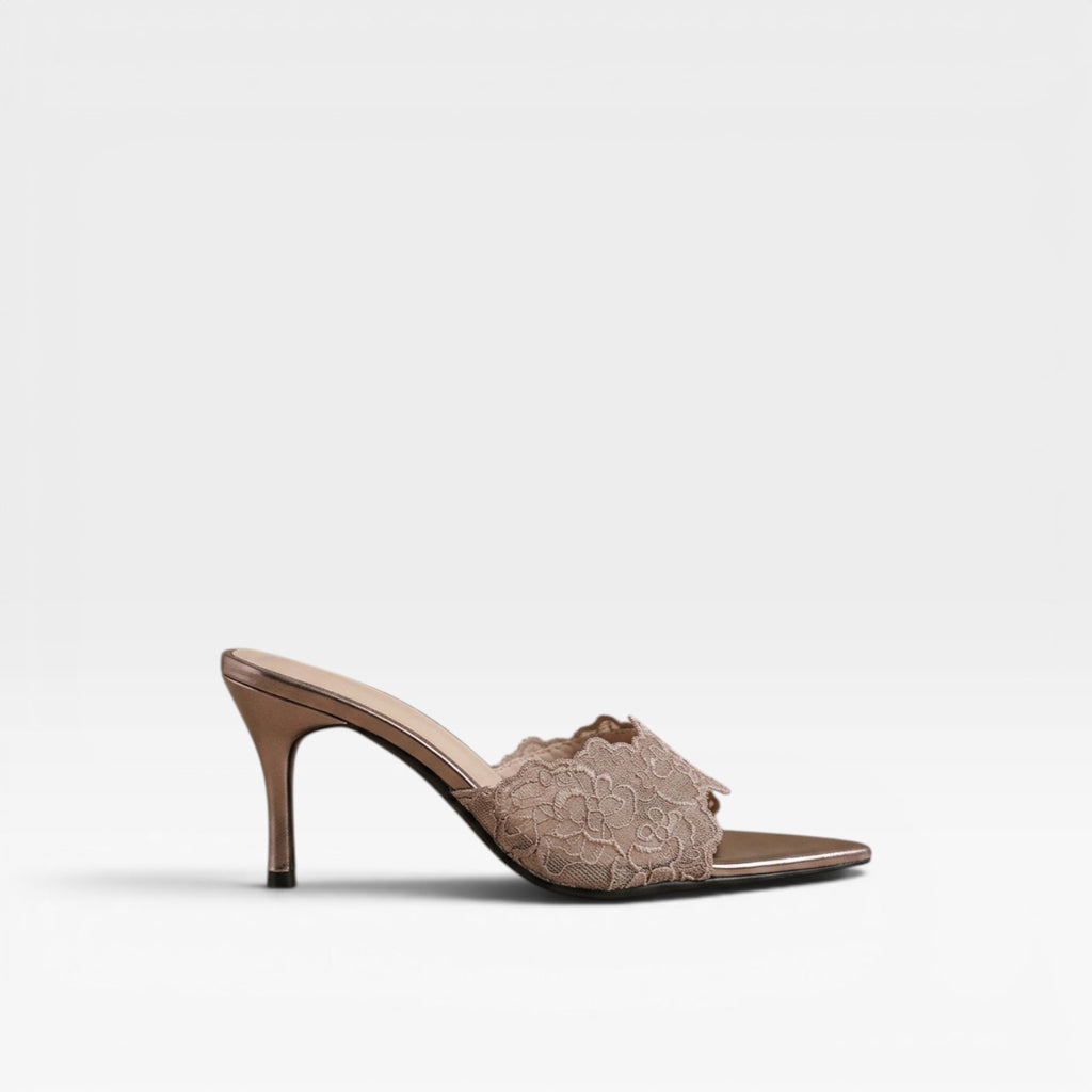 Women's Lace Mule Heels – Elegant Pointed Toe Stiletto for Day and Evening Occasions