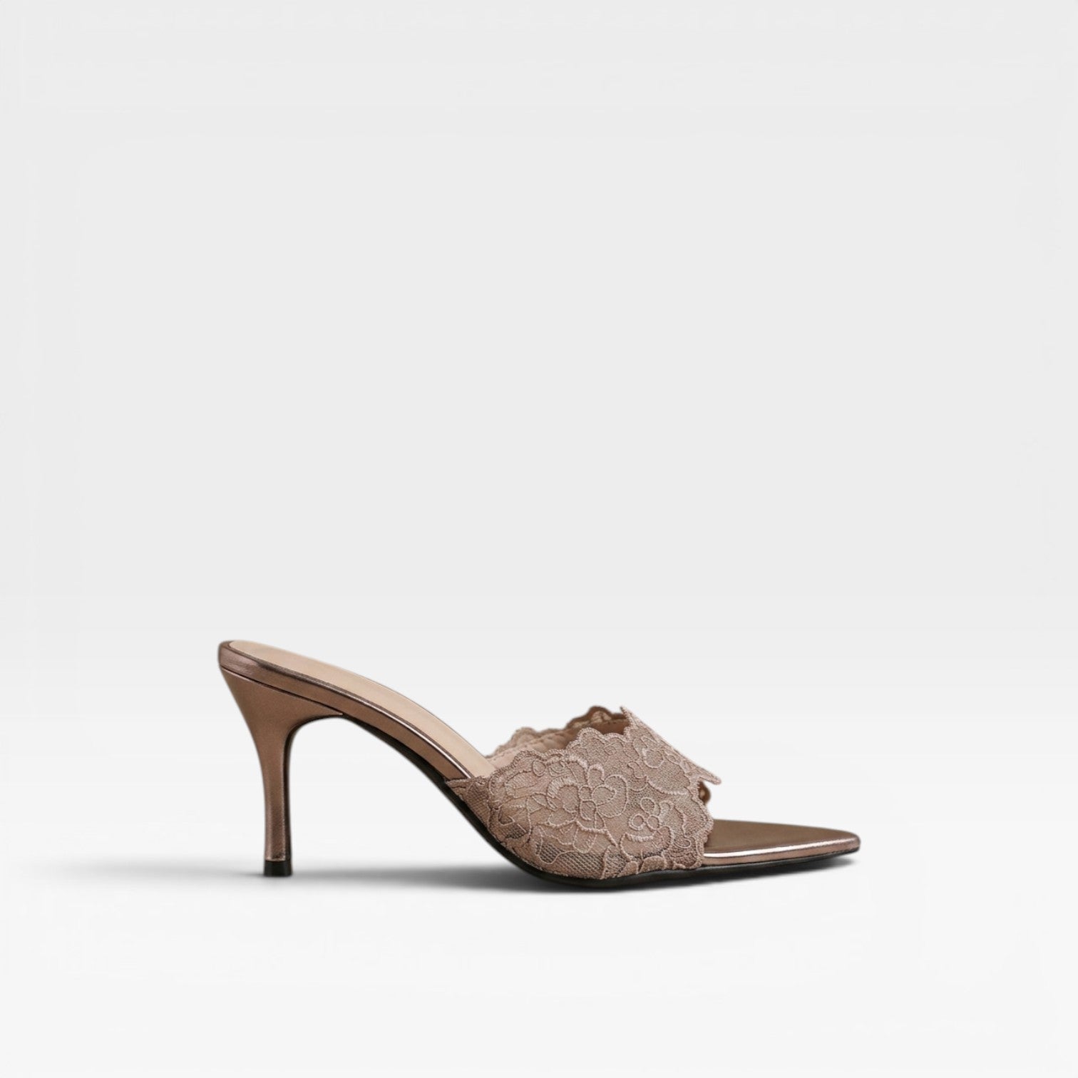Women's Lace Mule Heels – Elegant Pointed Toe Stiletto for Day and Evening Occasions