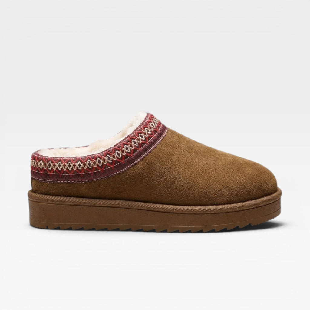 Women's Platform Mule Clogs – Fleece Lined Embroidered Trim Slip On Shoes