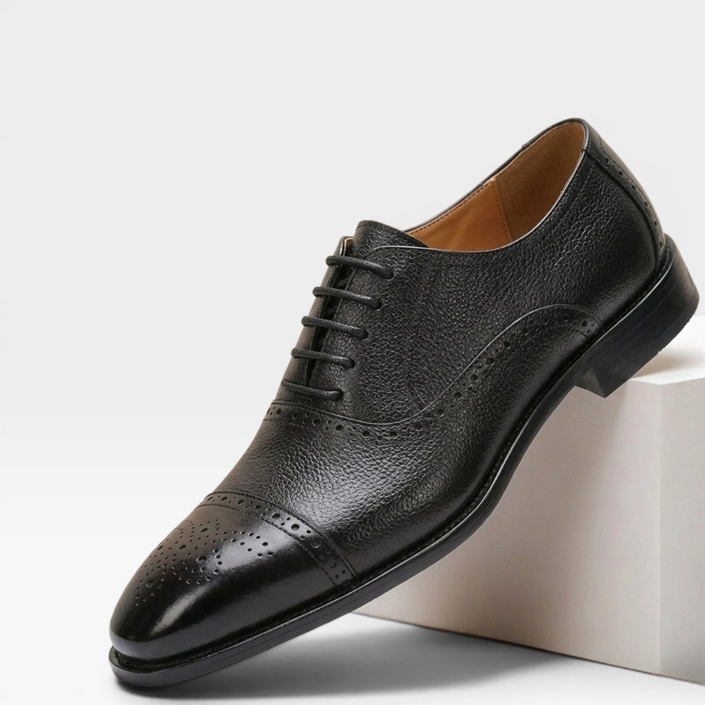 Men's Genuine Leather Oxford Shoes – Classic Cap Toe Brogue Dress Shoes