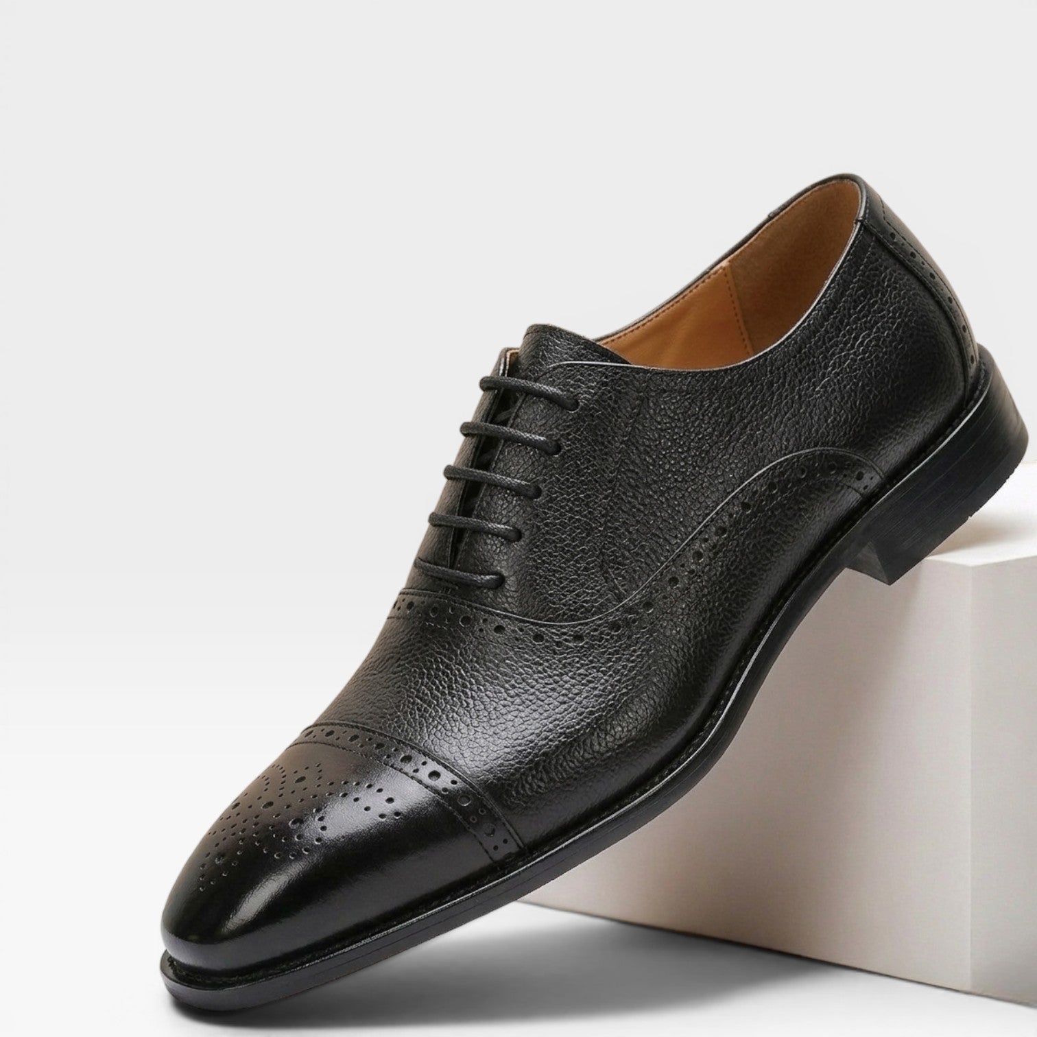 Men's Genuine Leather Oxford Shoes – Classic Cap Toe Brogue Dress Shoes