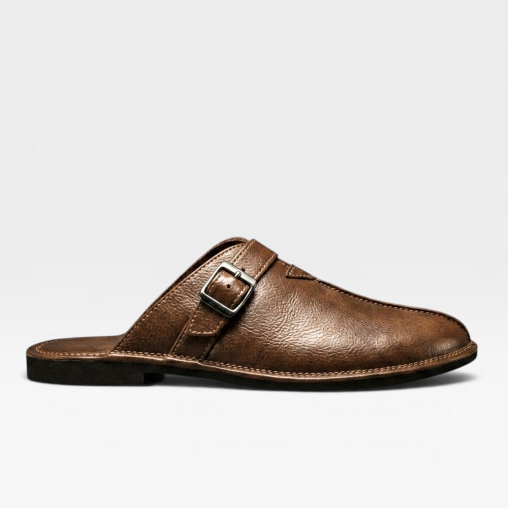 Mules en cuir pour hommes – Sabots d'été à enfiler avec bride à boucle