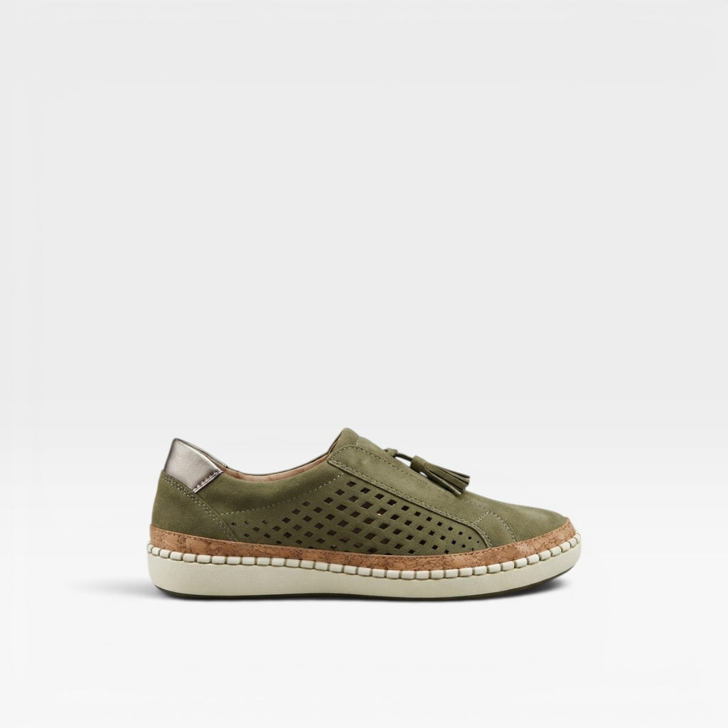 Baskets en daim à enfiler pour femmes – Baskets confortables à pampilles perforées pour un usage quotidien