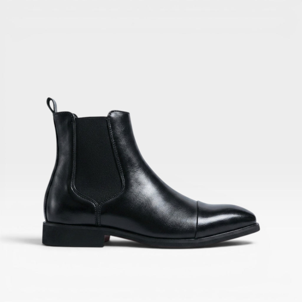 Men's Leather Chelsea Boots – Cap Toe Elastic Panel Pull Tab Ankle Boots