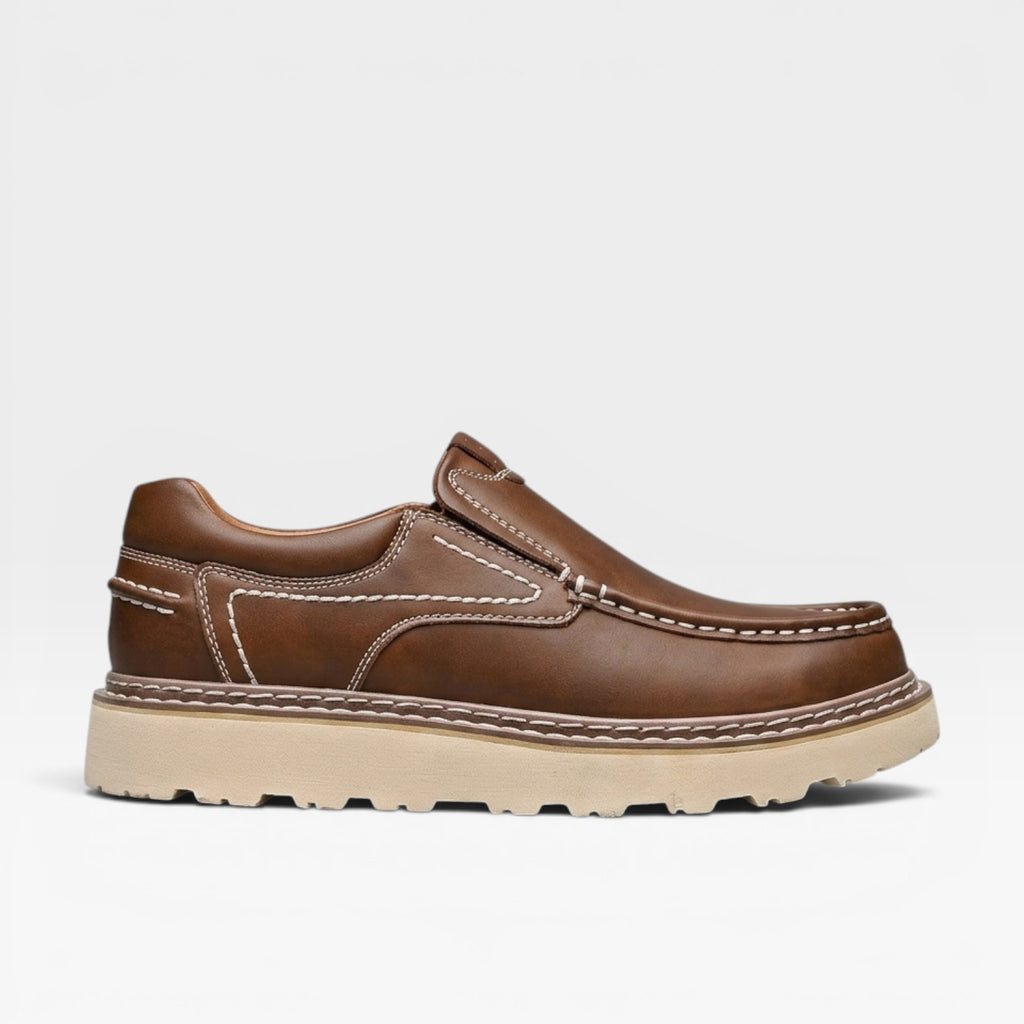 Men's Genuine Leather Loafers – Hand Stitched Slip On Casual Chunky Sole Shoes