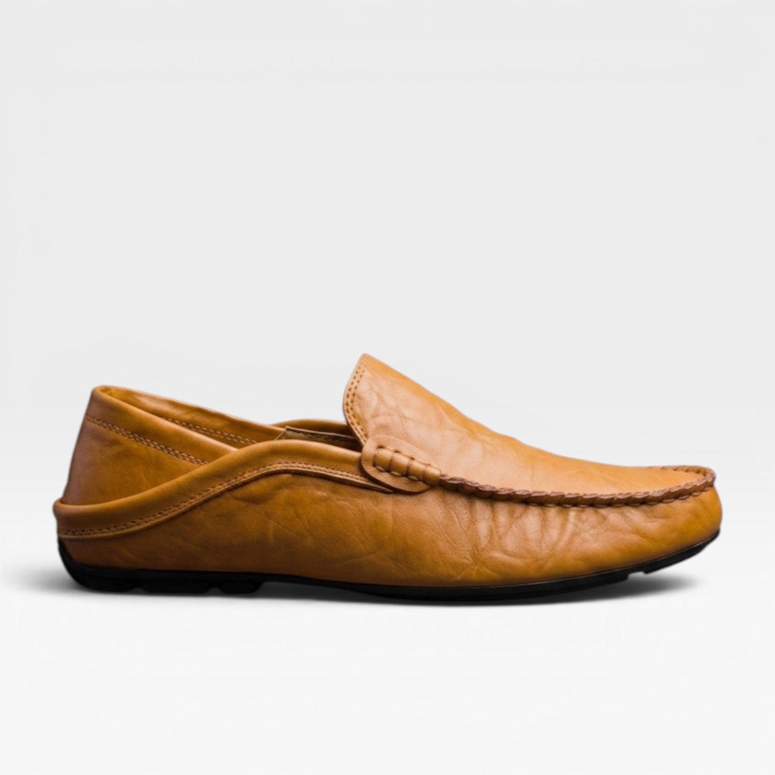 Mocassins en cuir souple pour hommes – Chaussures décontractées à enfiler, cousues main