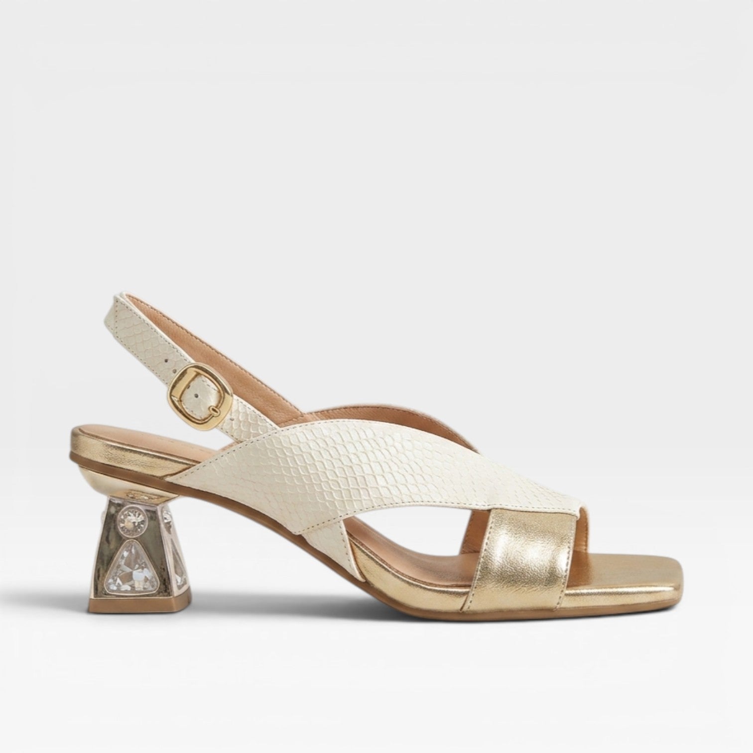 Women's Genuine Leather Sandals – Sculpted Crystal Heel Slingback Pumps for Special Occasions