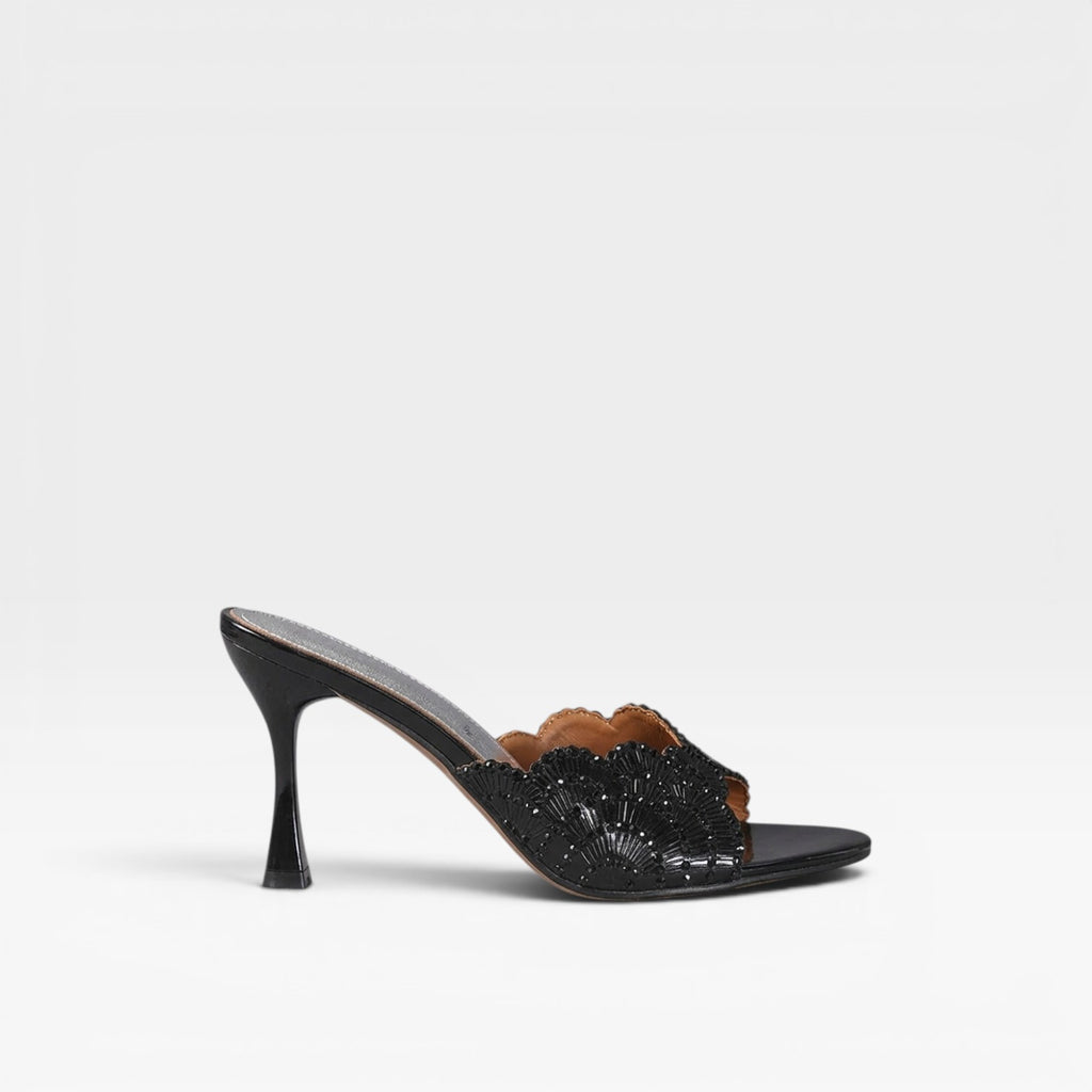 Women's Crystal Mule Heels – Elegant Sculpted Square Toe Stiletto for Party and Special Occasions