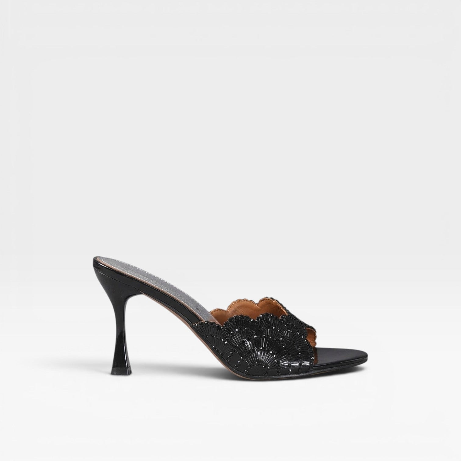 Women's Crystal Mule Heels – Elegant Sculpted Square Toe Stiletto for Party and Special Occasions