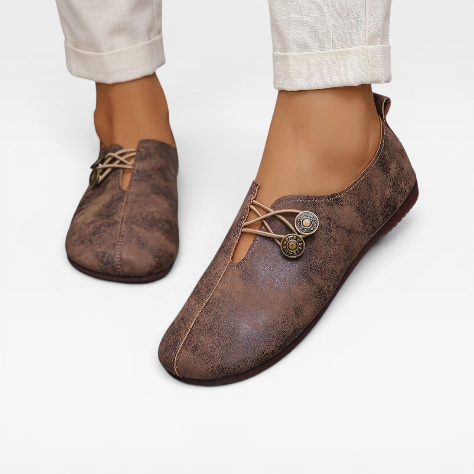 Women's Soft Slip On Flat Shoes – Vintage Button Comfortable Loafers