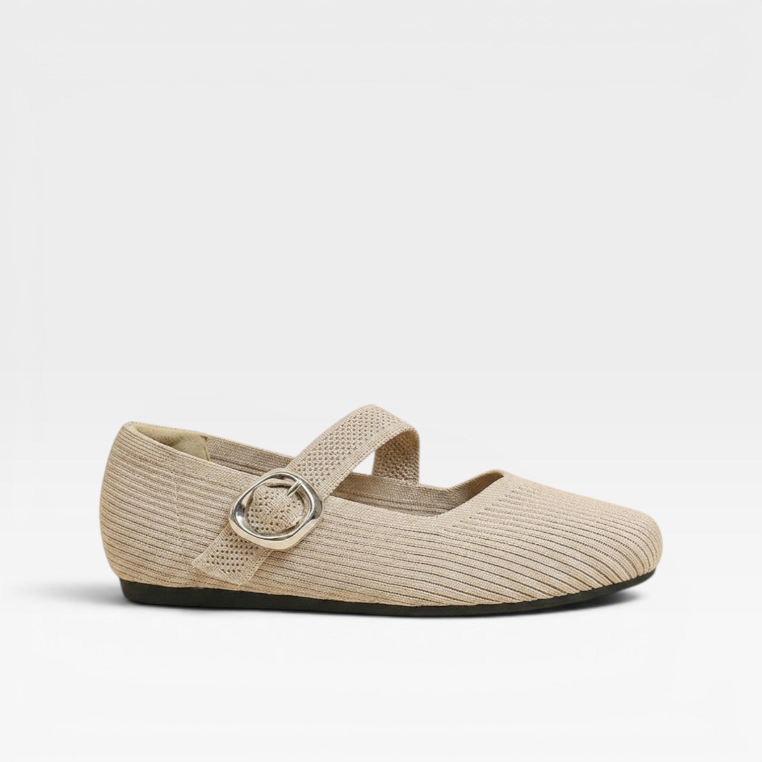 Women's Knit Mary Jane Flats – Square Toe Comfortable Buckle Shoes