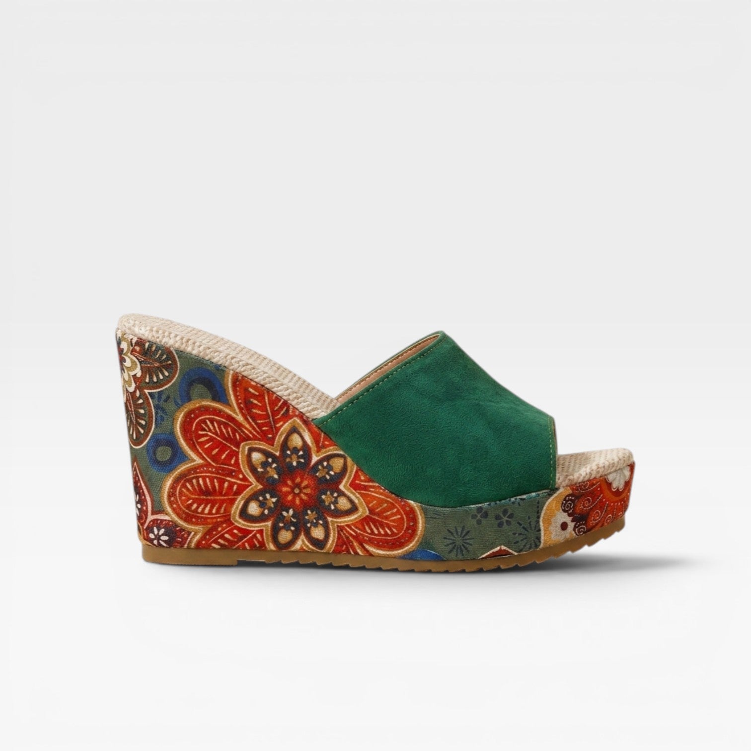 Women's Handcrafted Mixed Print Wedge Sandals – Boho Artisan Platform Slides