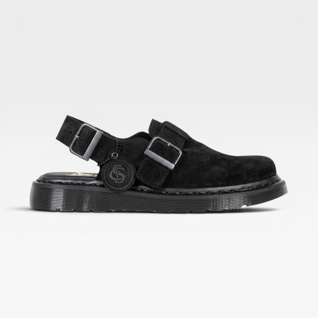 Men's Suede Double Buckle Mules – Closed Toe Comfort Clogs